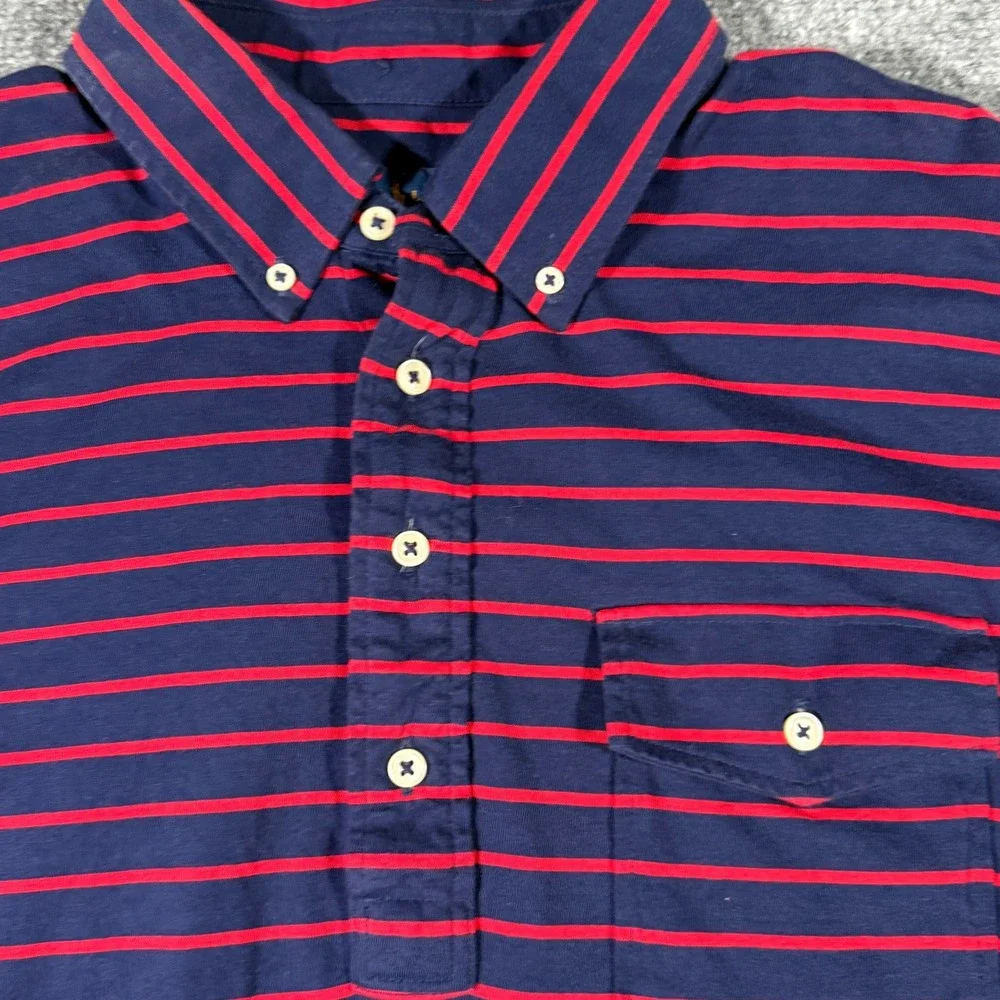 Polo‎ Ralph Lauren Mens XL Striped Short Sleeve Button Down Polo Shirt Navy Red